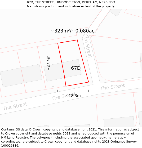 67D, THE STREET, HINDOLVESTON, DEREHAM, NR20 5DD: Plot and title map