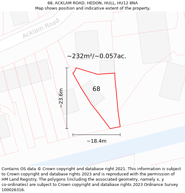 68, ACKLAM ROAD, HEDON, HULL, HU12 8NA: Plot and title map