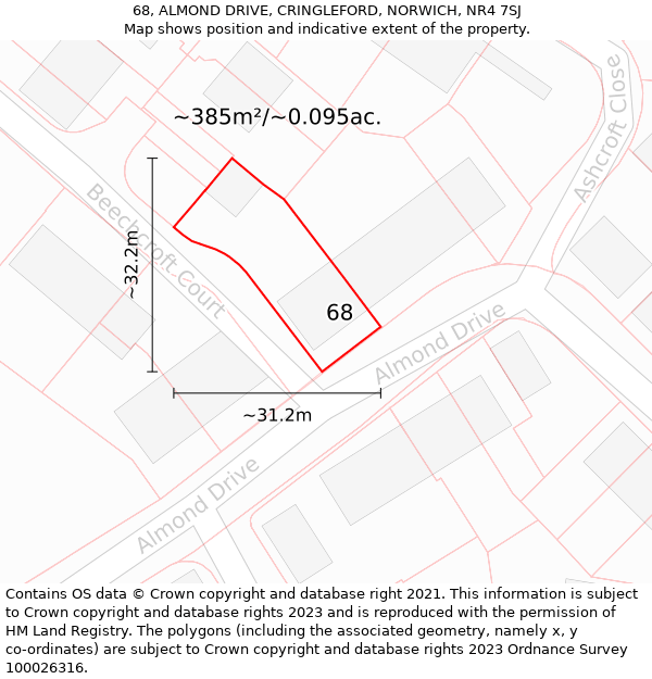 68, ALMOND DRIVE, CRINGLEFORD, NORWICH, NR4 7SJ: Plot and title map