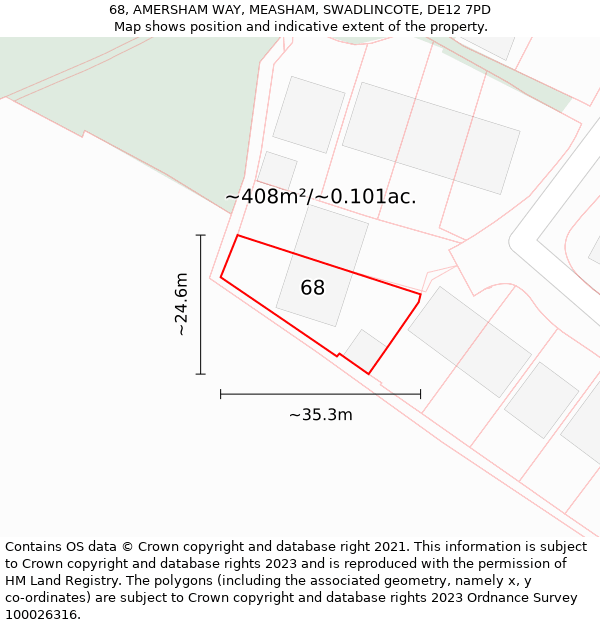 68, AMERSHAM WAY, MEASHAM, SWADLINCOTE, DE12 7PD: Plot and title map