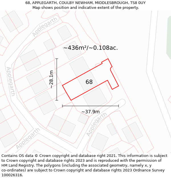 68, APPLEGARTH, COULBY NEWHAM, MIDDLESBROUGH, TS8 0UY: Plot and title map