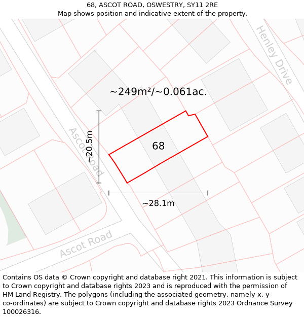 68, ASCOT ROAD, OSWESTRY, SY11 2RE: Plot and title map