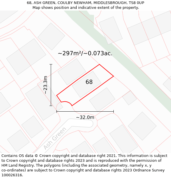 68, ASH GREEN, COULBY NEWHAM, MIDDLESBROUGH, TS8 0UP: Plot and title map