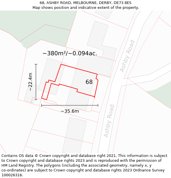 68, ASHBY ROAD, MELBOURNE, DERBY, DE73 8ES: Plot and title map