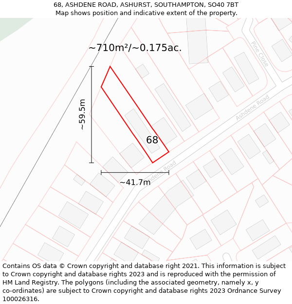 68, ASHDENE ROAD, ASHURST, SOUTHAMPTON, SO40 7BT: Plot and title map