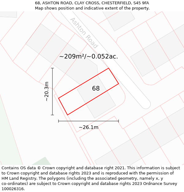 68, ASHTON ROAD, CLAY CROSS, CHESTERFIELD, S45 9FA: Plot and title map