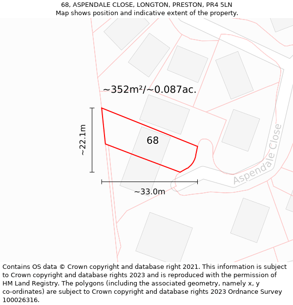 68, ASPENDALE CLOSE, LONGTON, PRESTON, PR4 5LN: Plot and title map