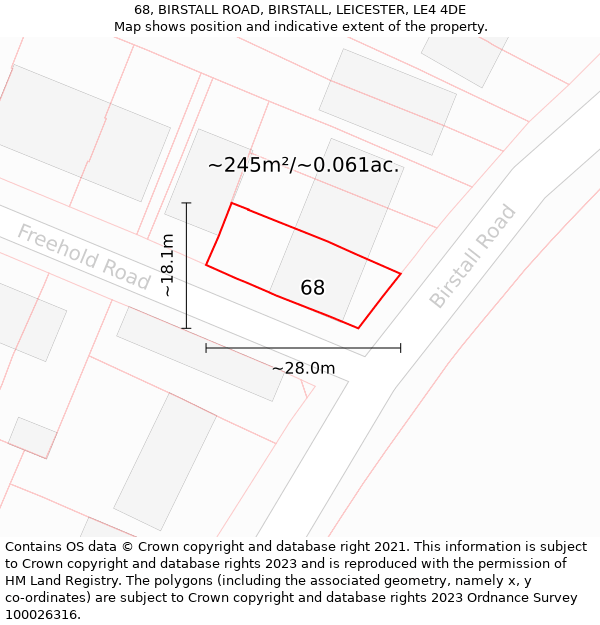 68, BIRSTALL ROAD, BIRSTALL, LEICESTER, LE4 4DE: Plot and title map