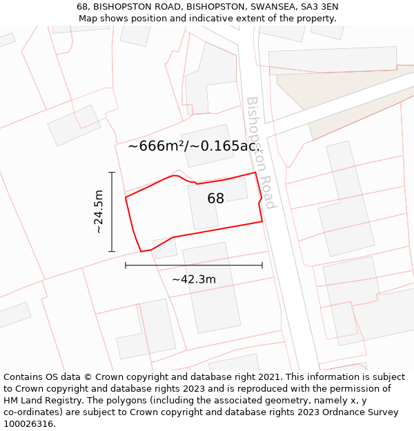 68, BISHOPSTON ROAD, BISHOPSTON, SWANSEA, SA3 3EN: Plot and title map