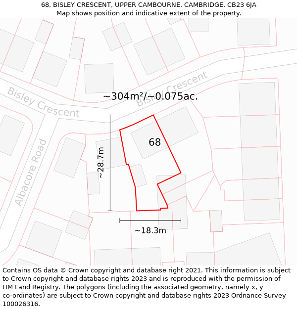 68, BISLEY CRESCENT, UPPER CAMBOURNE, CAMBRIDGE, CB23 6JA: Plot and title map