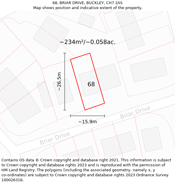 68, BRIAR DRIVE, BUCKLEY, CH7 2AS: Plot and title map