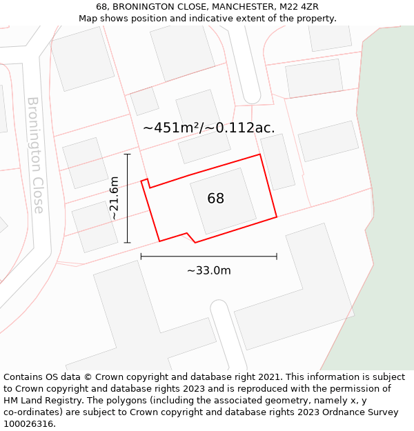 68, BRONINGTON CLOSE, MANCHESTER, M22 4ZR: Plot and title map