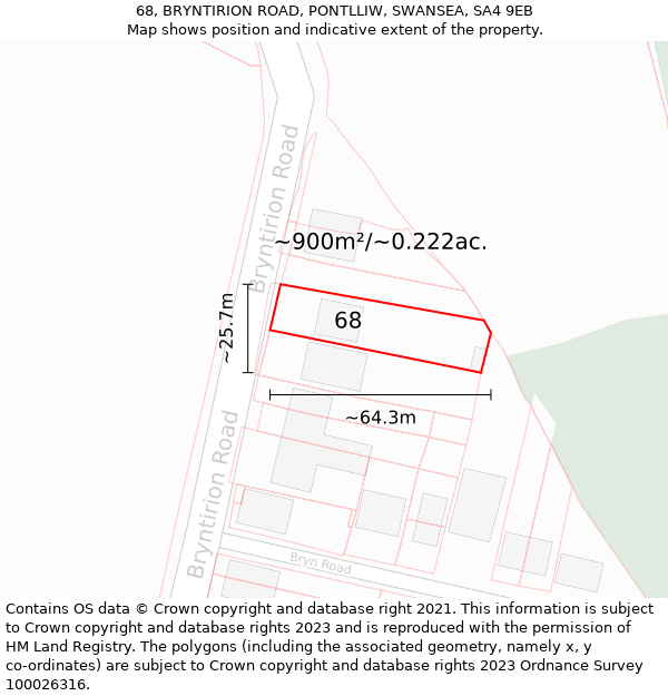 68, BRYNTIRION ROAD, PONTLLIW, SWANSEA, SA4 9EB: Plot and title map