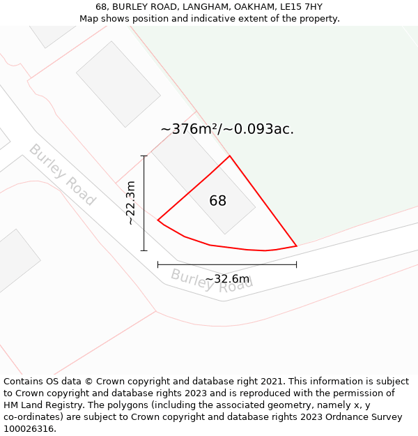 68, BURLEY ROAD, LANGHAM, OAKHAM, LE15 7HY: Plot and title map