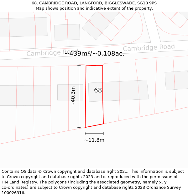 68, CAMBRIDGE ROAD, LANGFORD, BIGGLESWADE, SG18 9PS: Plot and title map