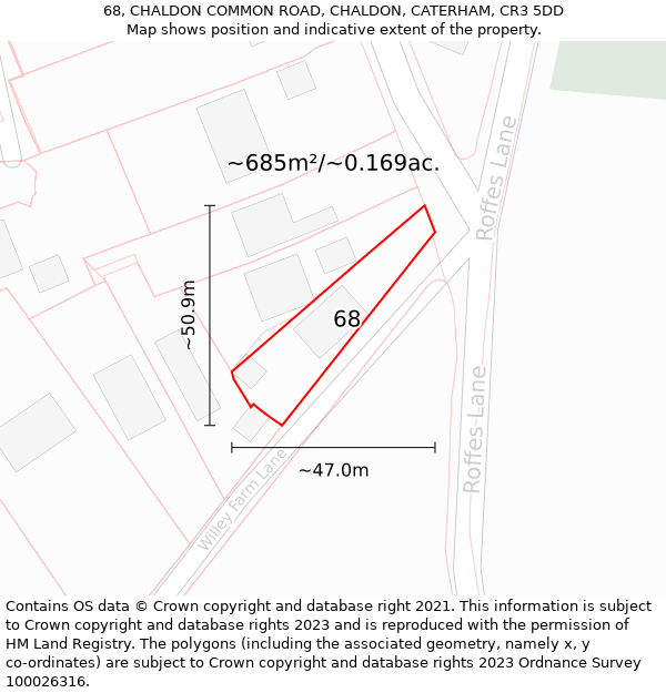 68, CHALDON COMMON ROAD, CHALDON, CATERHAM, CR3 5DD: Plot and title map