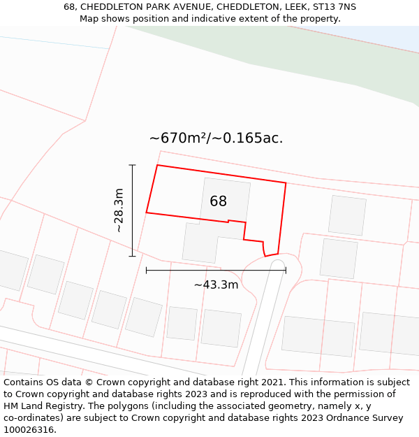 68, CHEDDLETON PARK AVENUE, CHEDDLETON, LEEK, ST13 7NS: Plot and title map