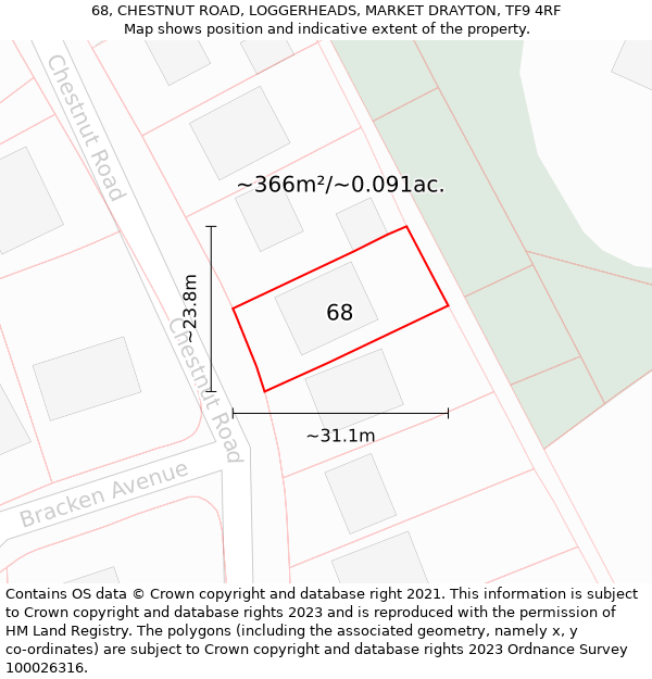 68, CHESTNUT ROAD, LOGGERHEADS, MARKET DRAYTON, TF9 4RF: Plot and title map