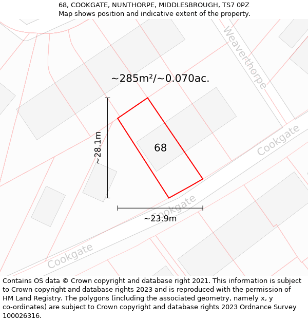 68, COOKGATE, NUNTHORPE, MIDDLESBROUGH, TS7 0PZ: Plot and title map