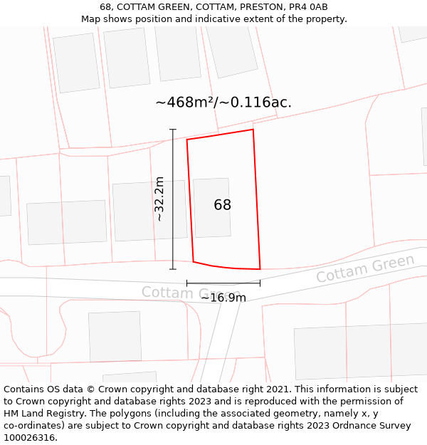 68, COTTAM GREEN, COTTAM, PRESTON, PR4 0AB: Plot and title map