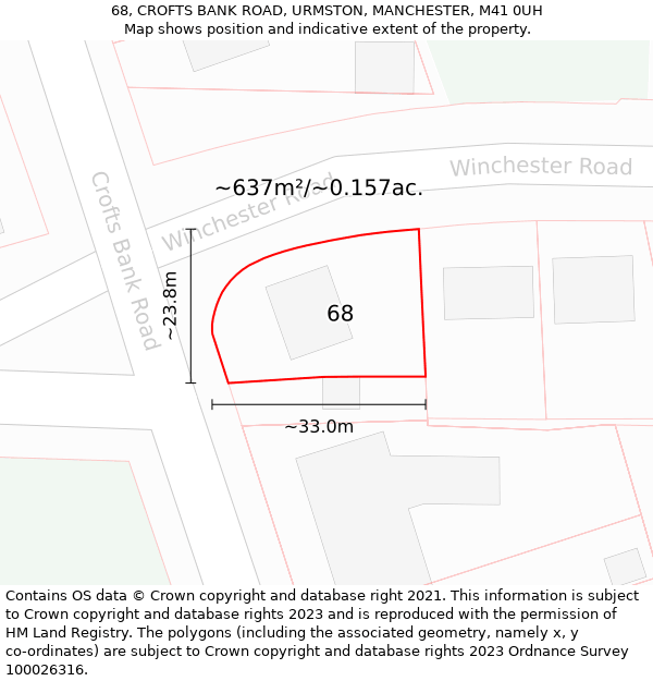 68, CROFTS BANK ROAD, URMSTON, MANCHESTER, M41 0UH: Plot and title map