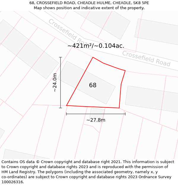 68, CROSSEFIELD ROAD, CHEADLE HULME, CHEADLE, SK8 5PE: Plot and title map