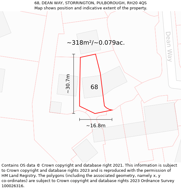 68, DEAN WAY, STORRINGTON, PULBOROUGH, RH20 4QS: Plot and title map