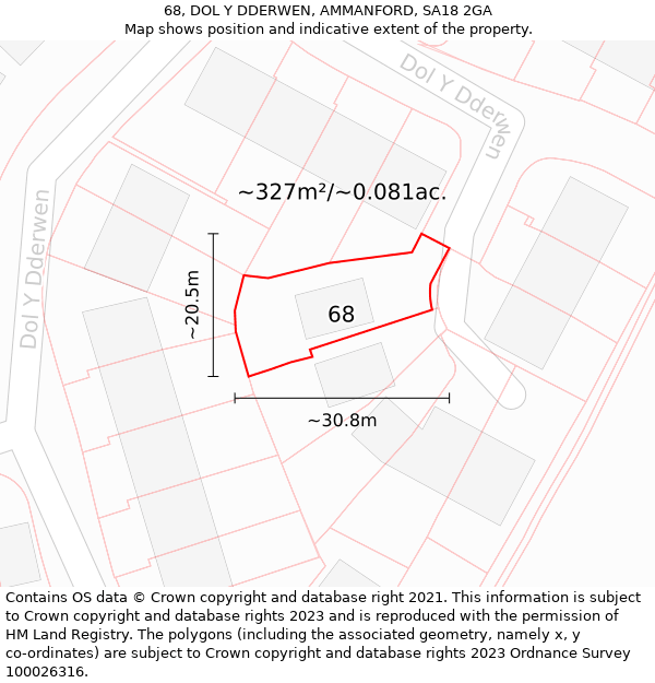 68, DOL Y DDERWEN, AMMANFORD, SA18 2GA: Plot and title map