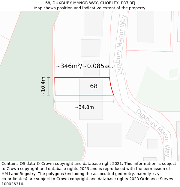 68, DUXBURY MANOR WAY, CHORLEY, PR7 3FJ: Plot and title map