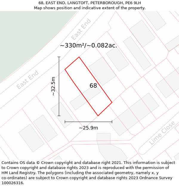 68, EAST END, LANGTOFT, PETERBOROUGH, PE6 9LH: Plot and title map