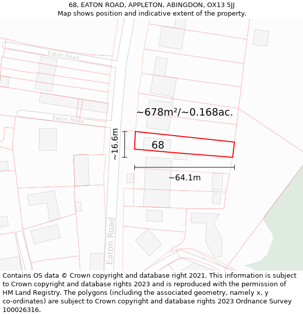 68, EATON ROAD, APPLETON, ABINGDON, OX13 5JJ: Plot and title map