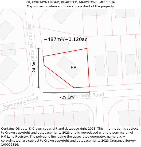 68, EGREMONT ROAD, BEARSTED, MAIDSTONE, ME15 8NA: Plot and title map