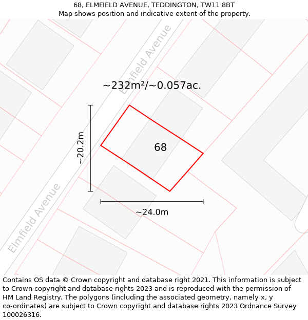 68, ELMFIELD AVENUE, TEDDINGTON, TW11 8BT: Plot and title map