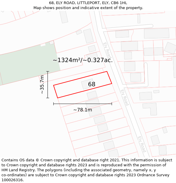 68, ELY ROAD, LITTLEPORT, ELY, CB6 1HL: Plot and title map