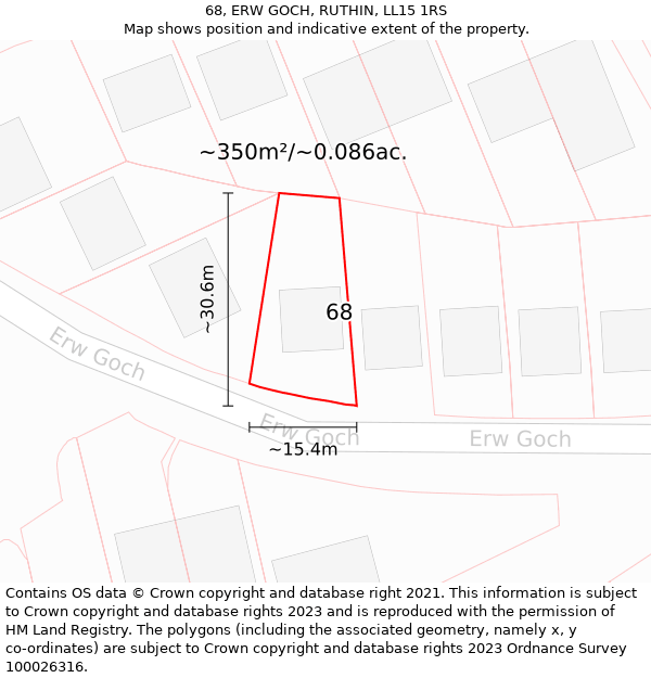 68, ERW GOCH, RUTHIN, LL15 1RS: Plot and title map