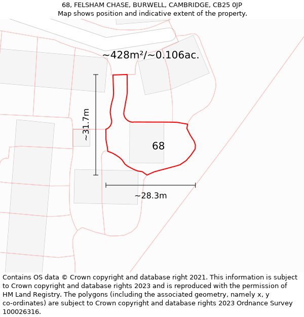 68, FELSHAM CHASE, BURWELL, CAMBRIDGE, CB25 0JP: Plot and title map