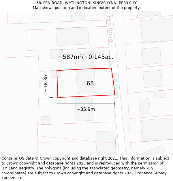 68, FEN ROAD, WATLINGTON, KING'S LYNN, PE33 0HY: Plot and title map