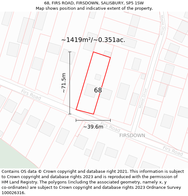 68, FIRS ROAD, FIRSDOWN, SALISBURY, SP5 1SW: Plot and title map