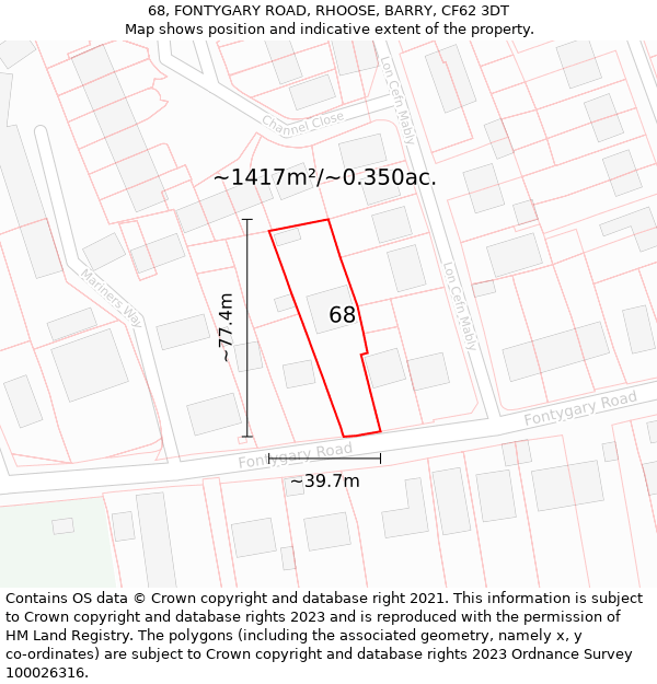 68, FONTYGARY ROAD, RHOOSE, BARRY, CF62 3DT: Plot and title map