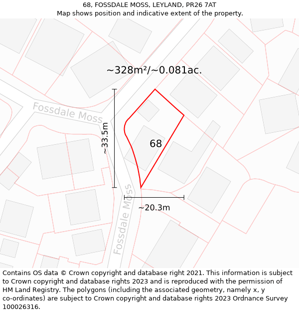 68, FOSSDALE MOSS, LEYLAND, PR26 7AT: Plot and title map