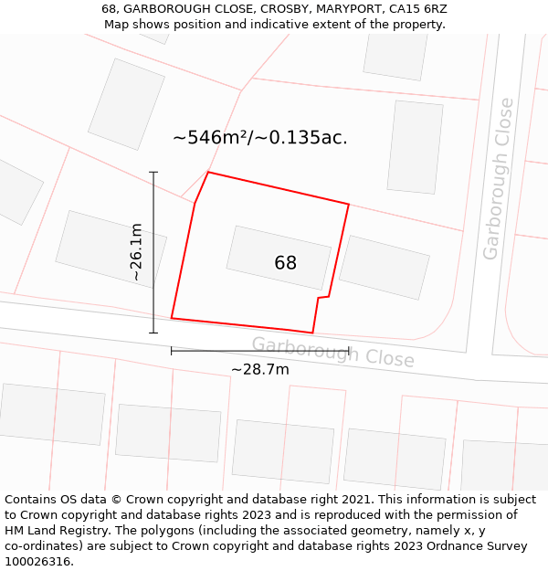 68, GARBOROUGH CLOSE, CROSBY, MARYPORT, CA15 6RZ: Plot and title map