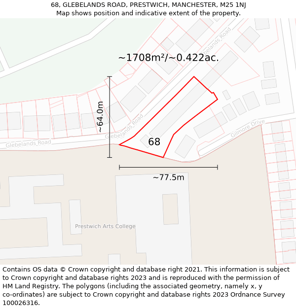 68, GLEBELANDS ROAD, PRESTWICH, MANCHESTER, M25 1NJ: Plot and title map