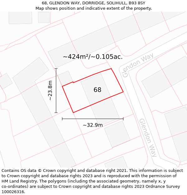 68, GLENDON WAY, DORRIDGE, SOLIHULL, B93 8SY: Plot and title map