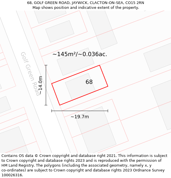 68, GOLF GREEN ROAD, JAYWICK, CLACTON-ON-SEA, CO15 2RN: Plot and title map