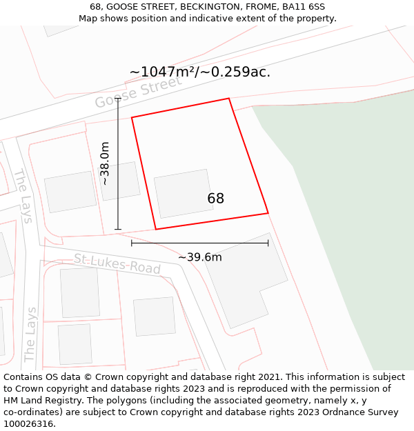 68, GOOSE STREET, BECKINGTON, FROME, BA11 6SS: Plot and title map