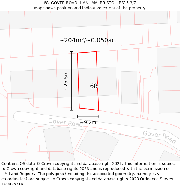 68, GOVER ROAD, HANHAM, BRISTOL, BS15 3JZ: Plot and title map