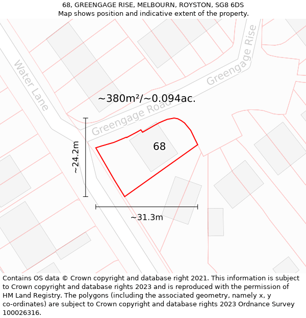 68, GREENGAGE RISE, MELBOURN, ROYSTON, SG8 6DS: Plot and title map