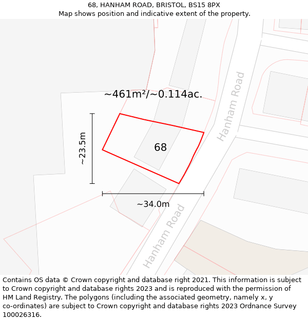 68, HANHAM ROAD, BRISTOL, BS15 8PX: Plot and title map