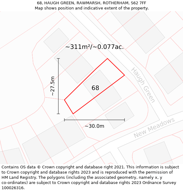 68, HAUGH GREEN, RAWMARSH, ROTHERHAM, S62 7FF: Plot and title map
