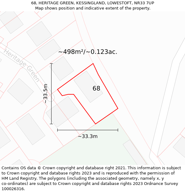 68, HERITAGE GREEN, KESSINGLAND, LOWESTOFT, NR33 7UP: Plot and title map